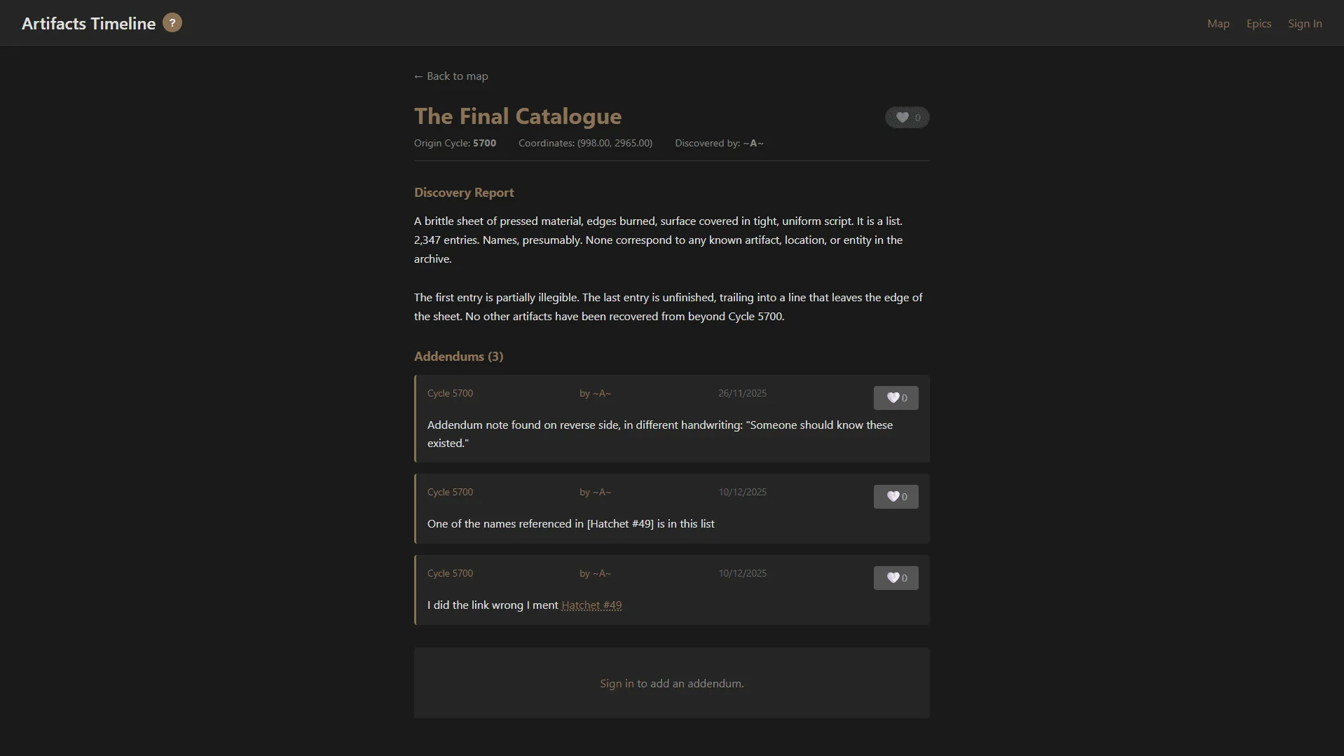 Artifacts Timeline